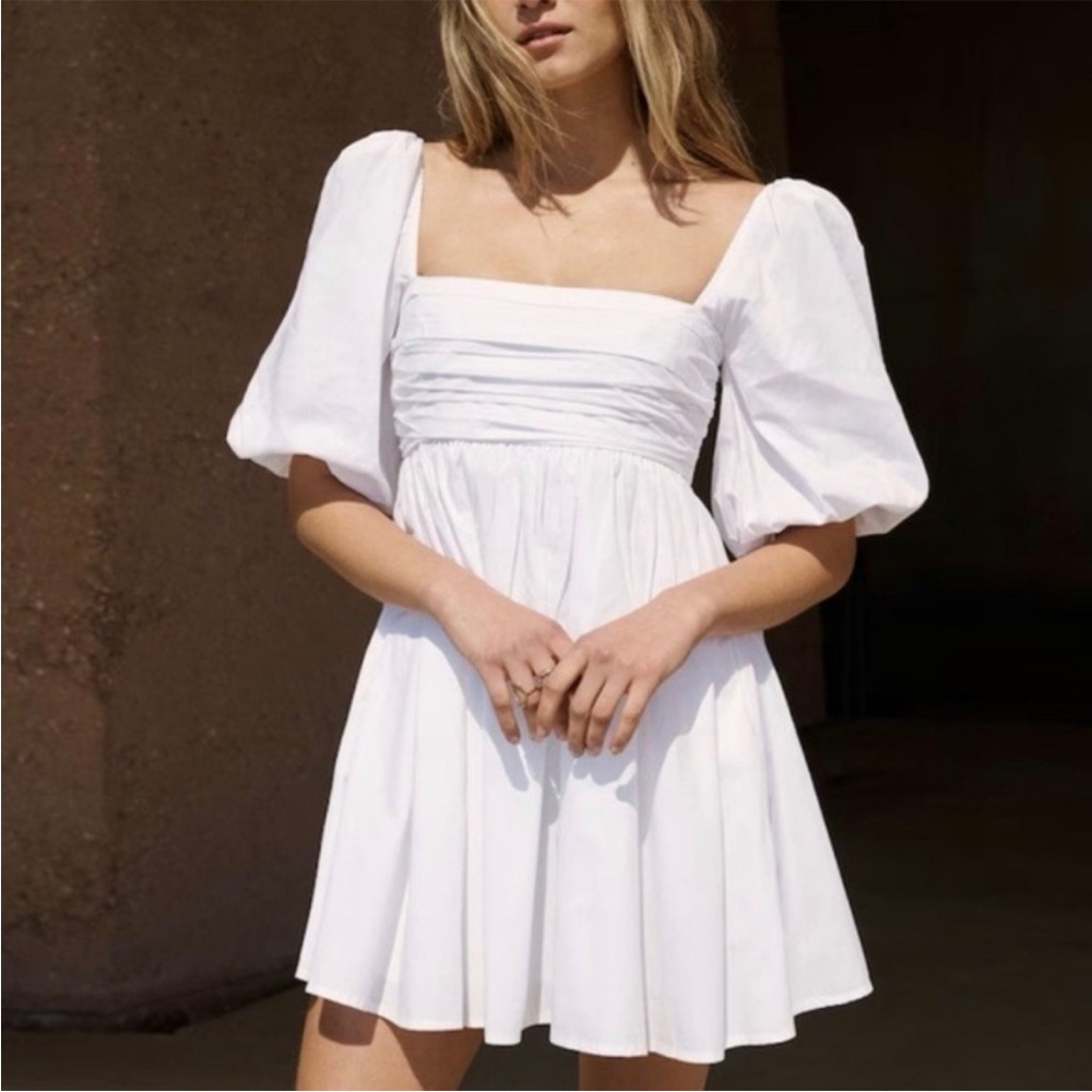 Abercrombie and Fitch Emerson Poplin Puff Sleeve Mini Dress White Small